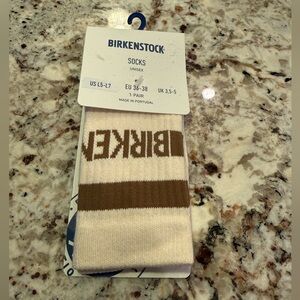 Birkenstock Cream & Brown Logo Crew Socks